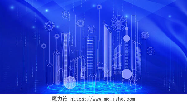 蓝色商务科技城市模型展板背景